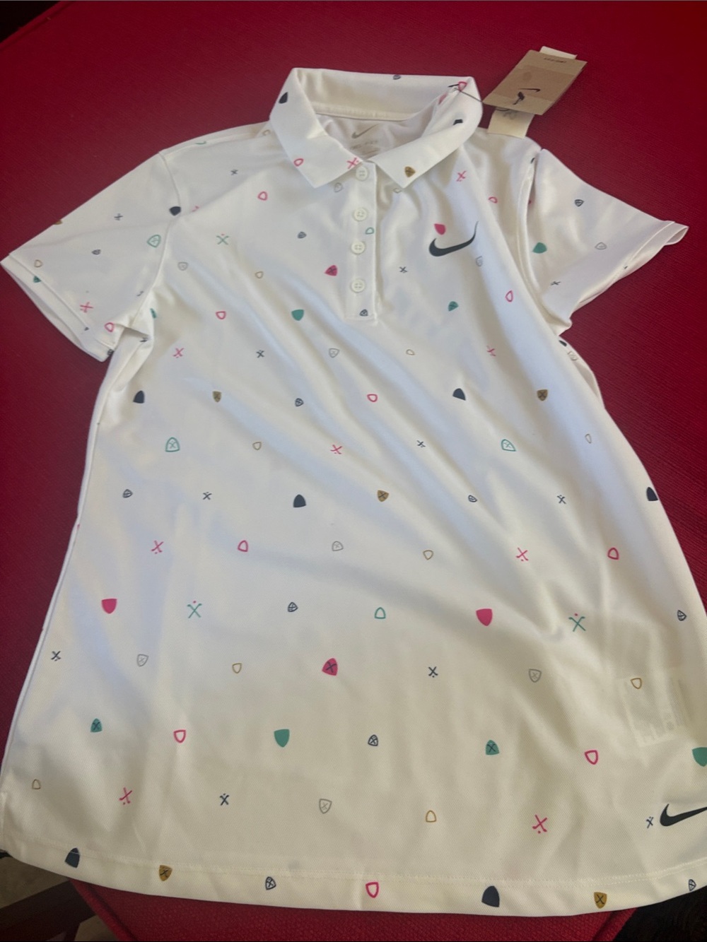 Nike White Kids Polo  SHIRT with Multicolor Mini Shapes